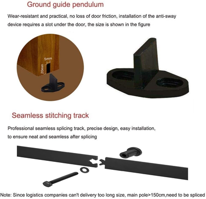 Okucia do drzwi przesuwnych typu barn door, zestaw 200cm, czarne