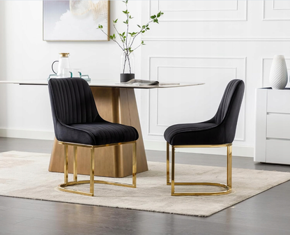 Wahson Aksamitne krzesła do jadalni zestaw 2 sztuk a ze złotą metalową ramą