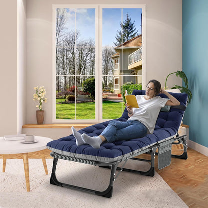MOPHOTO składany leżak ogrodowy z zagłówkiem – wygodny leżak turystyczny, kempingowy i biurowy