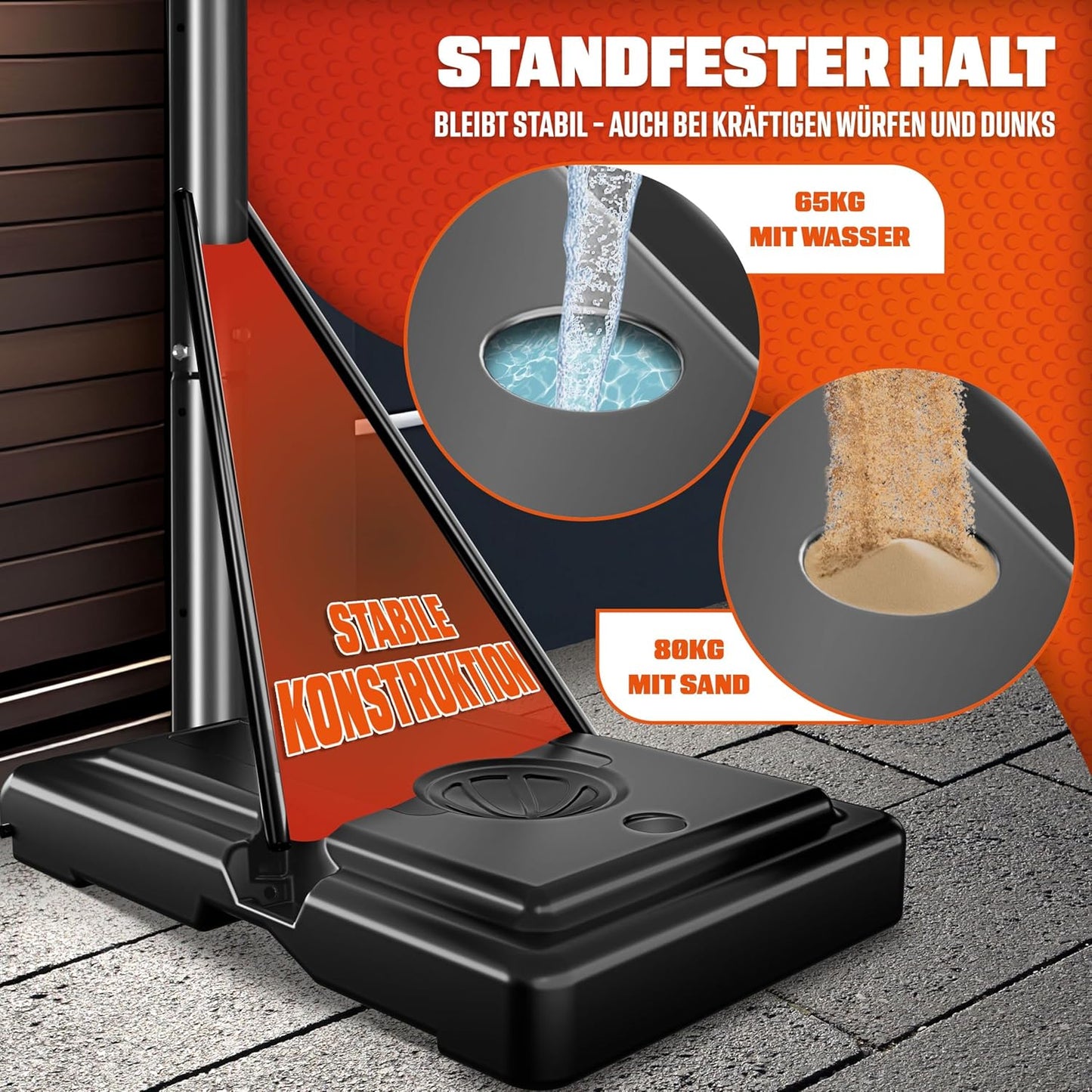 KESSER® Kosz do koszykówki Premium ze stojakiem na kółkach, w zestawie piłka do koszykówki + pompka, regulowana wysokość kosza, od 230 do 305 cm