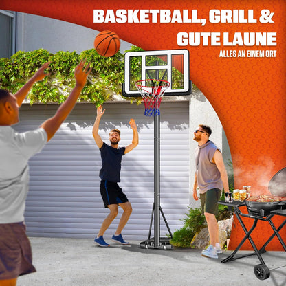KESSER® Kosz do koszykówki Premium ze stojakiem na kółkach, w zestawie piłka do koszykówki + pompka, regulowana wysokość kosza, od 230 do 305 cm