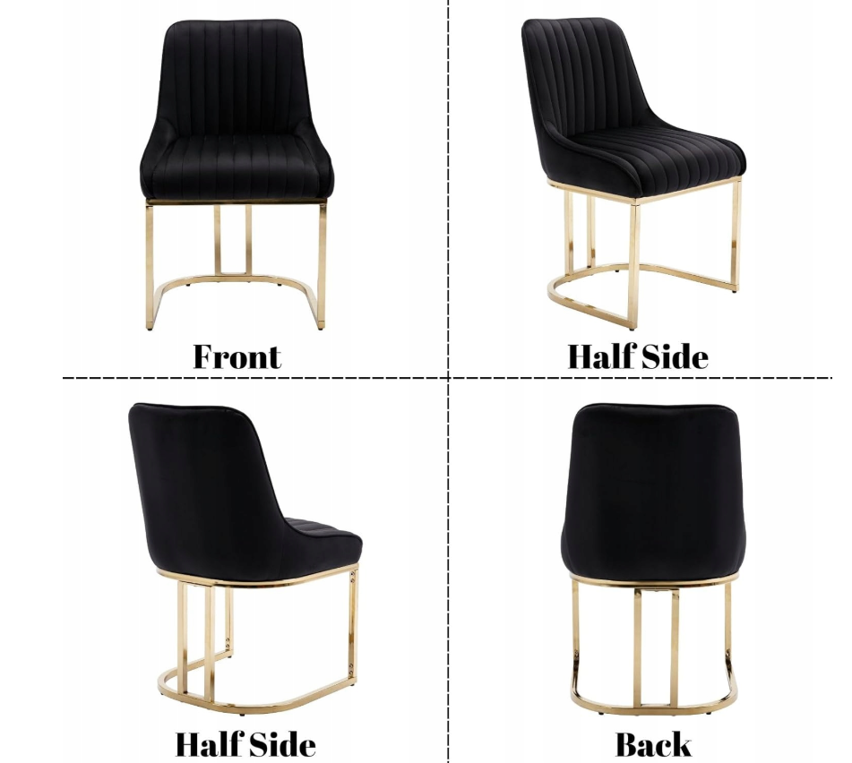 Wahson Aksamitne krzesła do jadalni zestaw 2 sztuk a ze złotą metalową ramą