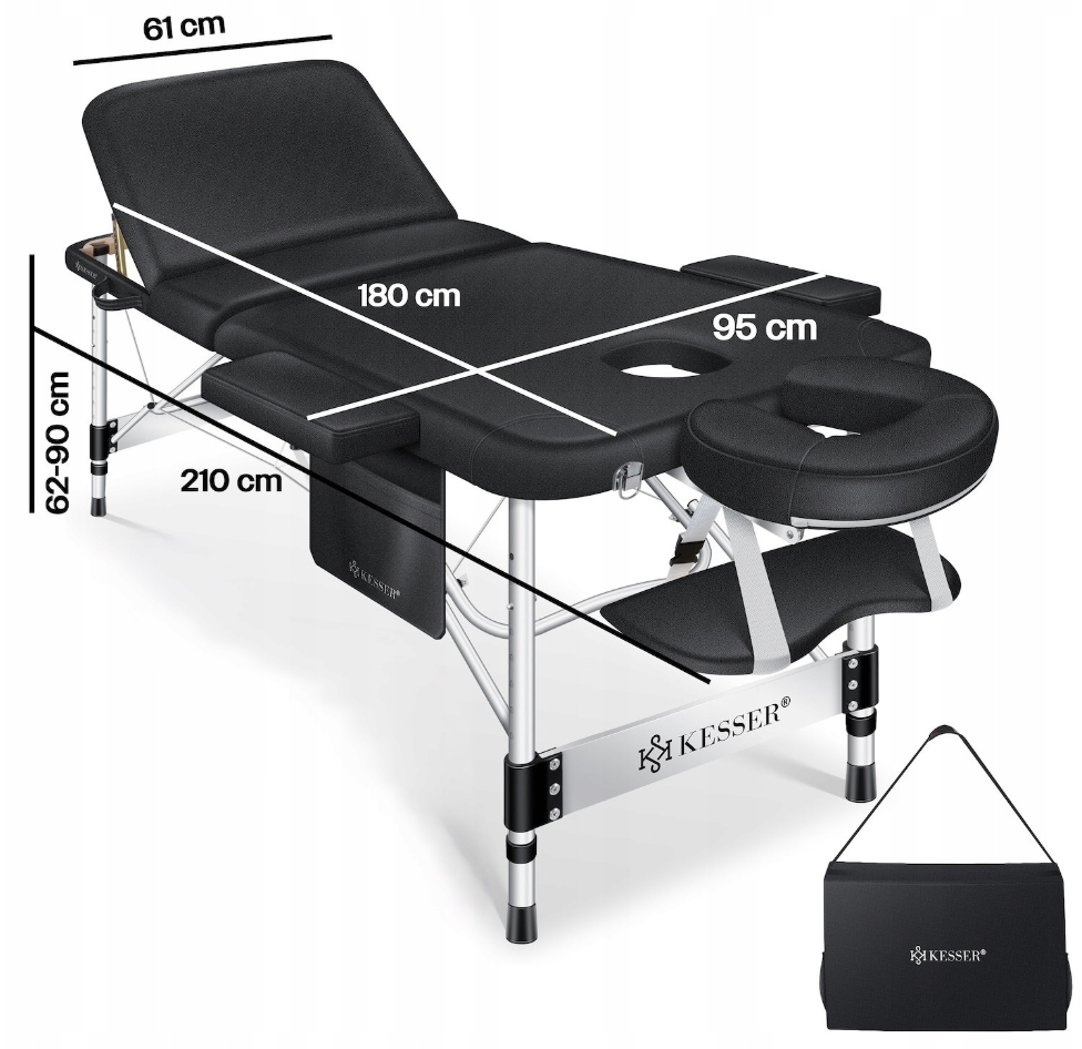 Stół składany do masażu aluminium KESSER czarny