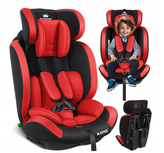 Fotelik samochodowy dziecięcy, czarno -czerwony 9-36 kg (Grupa 1+2+3) KIDIZ