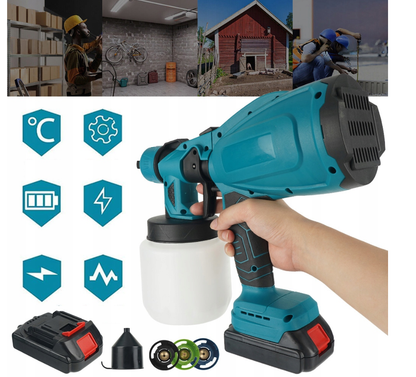 Profesjonalny pistolet malarski elektryczny 18V 1L – zestaw XXL, 3 dysze, 2 akumulatory