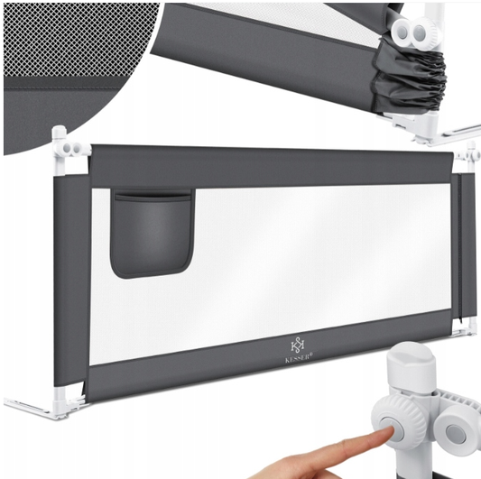 Barierka ochronna na łóżko 150 cm 96 cm szara