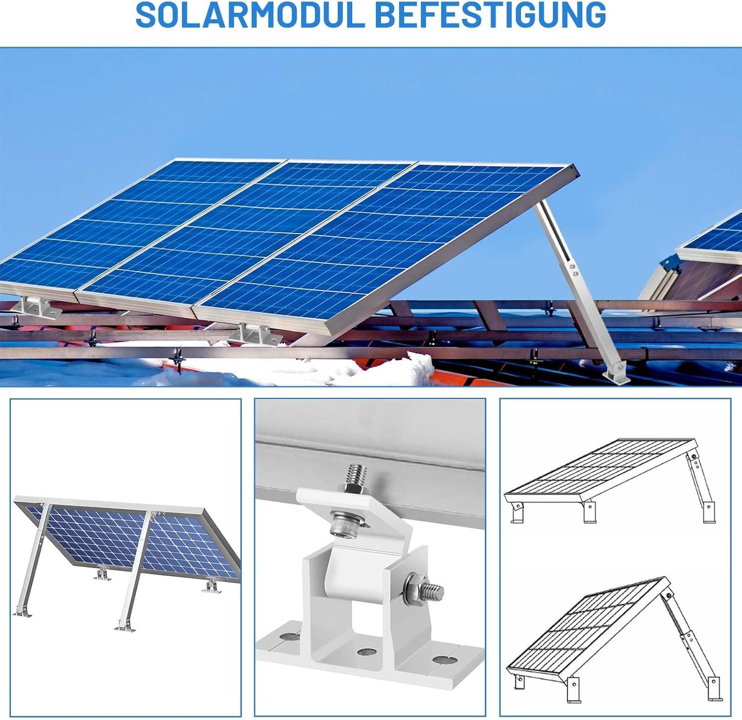 Uchwyt na panel słoneczny, aluminiowy uchwyt na panel słoneczny regulowany kąt 15°–30°