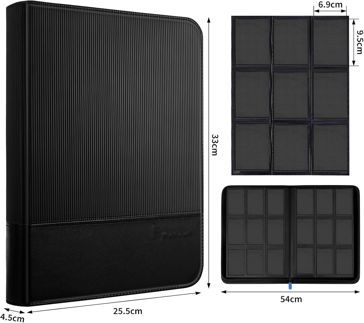 Album na karty kolekcjonerskie, 540-kieszeniowy segregator na karty z 30 odpinanymi rękawami, segregator na karty kolekcjonerskie PU Zip z 9 kieszeniami