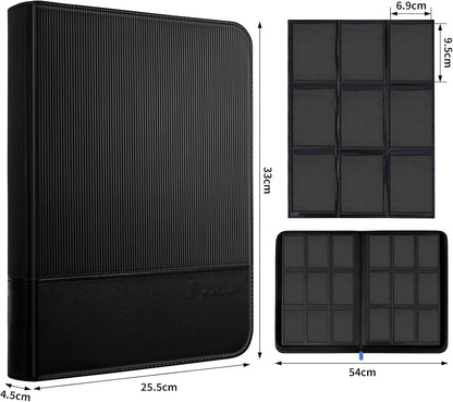 Album na karty kolekcjonerskie, 540-kieszeniowy segregator na karty z 30 odpinanymi rękawami, segregator na karty kolekcjonerskie PU Zip z 9 kieszeniami