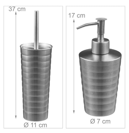 5 CZĘŚCIOWY ZESTAW ŁAZIENKOWY MYDELNICZKA SZCZOTKA MAT SREBRNY