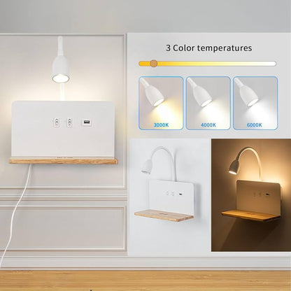 Lampa ścienna LED z bezprzewodową ładowarką 2 w 1, lampka nocna z przyłączem USB