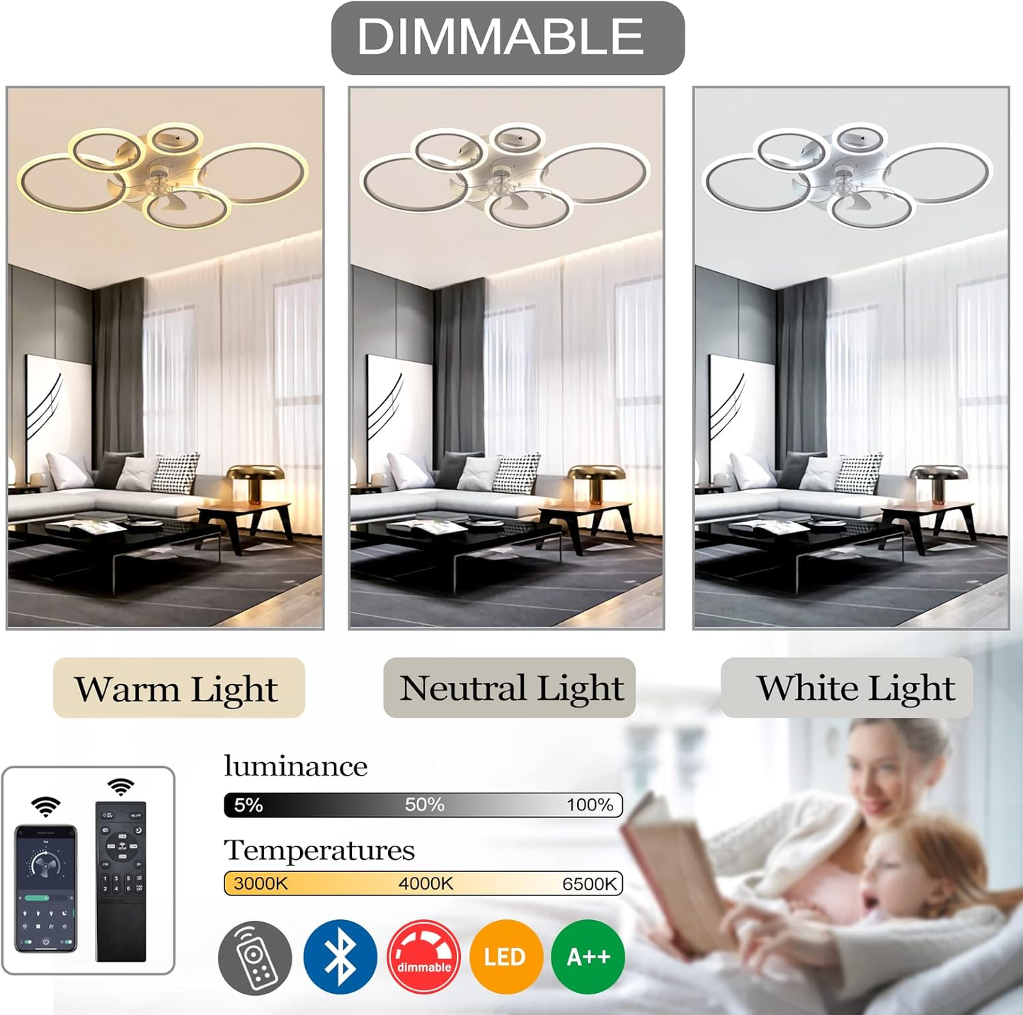 Nowoczesny wentylator sufitowy LED z pilotem