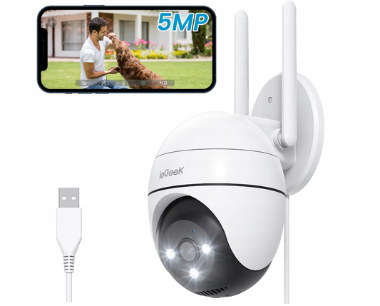 5MPx OBROTOWA KAMERA ZEWNĘTRZNA IP WIFI 4X ZOOM DETEKCJA AUDIO ALARM 64GB