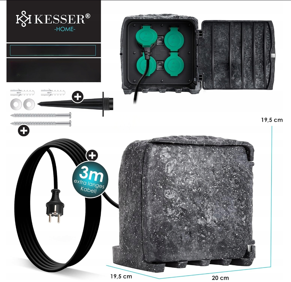 Gniazdo Elektryczne Kamień 4 punktowe KESSER szary