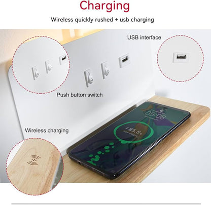 Lampa ścienna LED z bezprzewodową ładowarką 2 w 1, lampka nocna z przyłączem USB