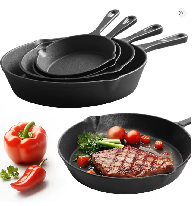 Zestaw naczyń żeliwnych 4-częściowy – patelnie szefa kuchni