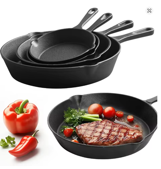 Zestaw naczyń żeliwnych 4-częściowy – patelnie szefa kuchni