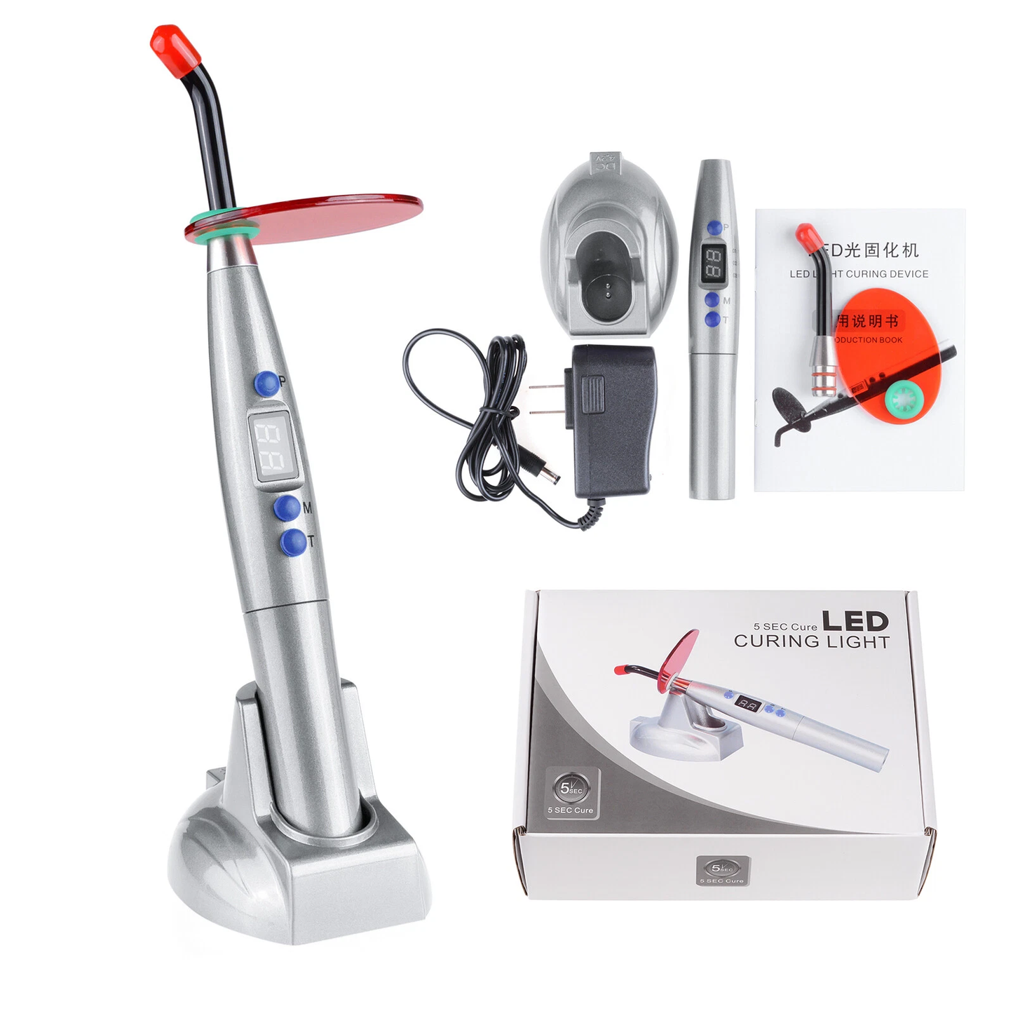 Bezprzewodowa stomatologiczna lampa LED do utwardzania kompozytów 10 W – utwardzanie żywic, 1500 mW/cm²