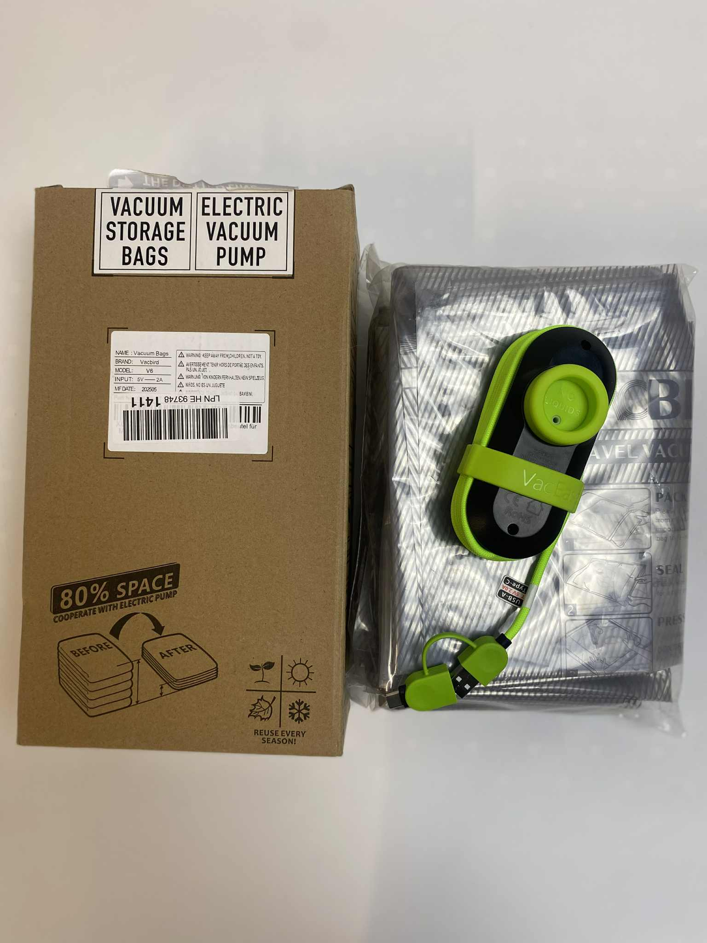 Zestaw worków próżniowych do przechowywania + elektryczna pompka USB