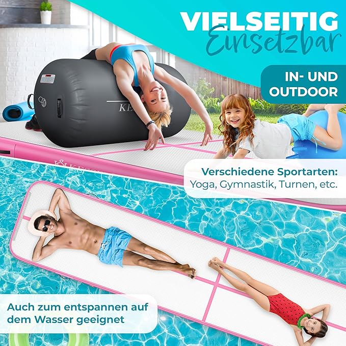 Mata gimnastyczna nadmuchiwana fitness z pompką różowa 3m AIR TRACK Ścieżka Akrobatyczna