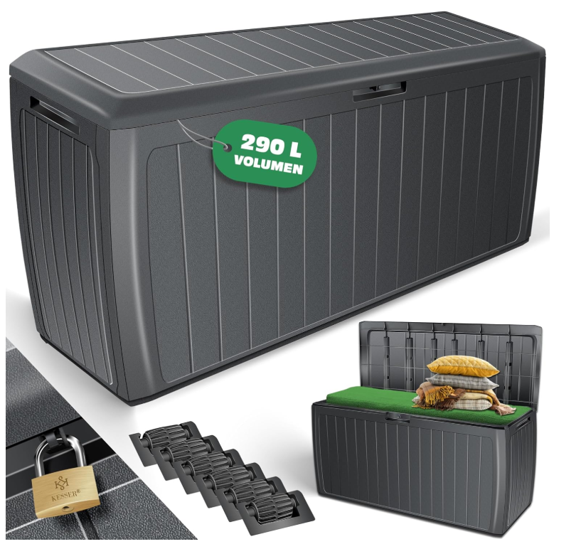 KESSER® Skrzynia na Poduszki 290 l – z rolkami i uchwytami, kolor antracytowy