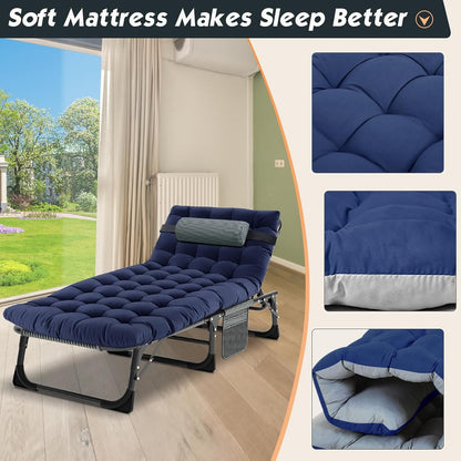 MOPHOTO składany leżak ogrodowy z zagłówkiem – wygodny leżak turystyczny, kempingowy i biurowy