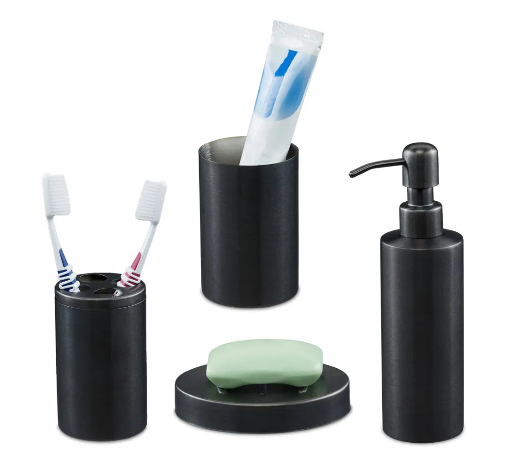 ZESTAW ŁAZIENKOWY 4 ELEMENTY ANTRACYT STAL SZLACHETNA